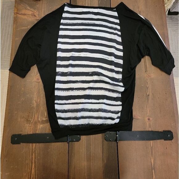 Desigual Striped Black White Floral Dolman Top S - Picture 3 of 6